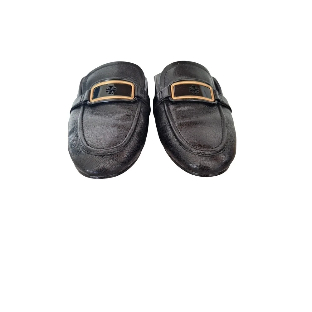 Tory Burch Black Leather Loafers Mules Slides Shoes Size 10.M
